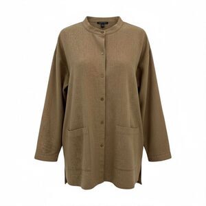 Eileen Fisher System 100% Wool Mandarin Collar Shirt Jacket Size Large Tan